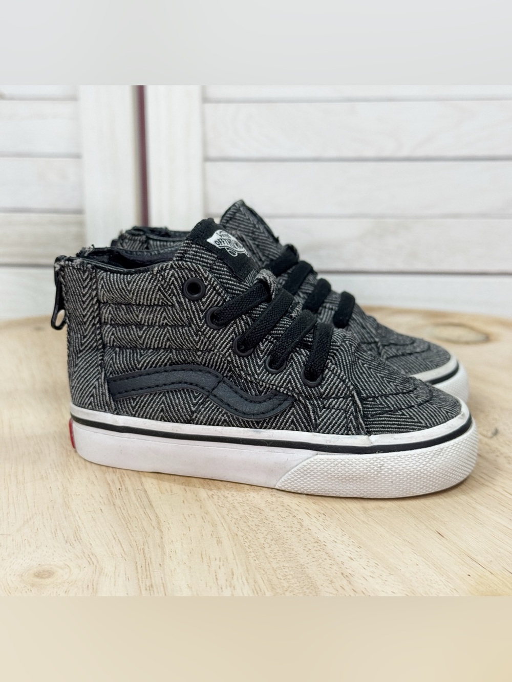 Vans SK8 High Herringbone Canvas High Top Sneakers Black Toddler Size 5